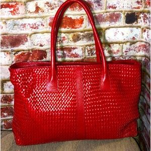 Alfredo Picchi Vintage Cherry Popsicle Red Woven Leather Shoulder Bag